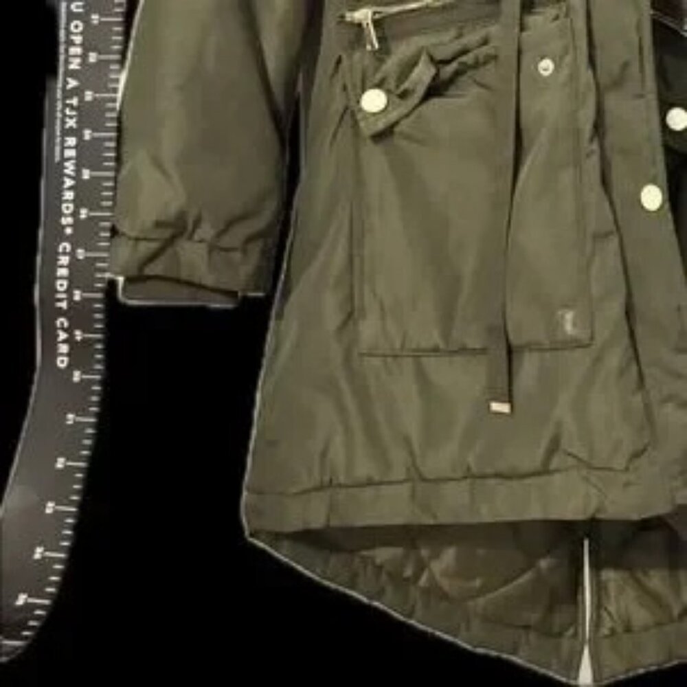 heavy weighted ladies tts L beautiful new Olive Green Parka with Faux Fur Trim - Picture 8 of 12